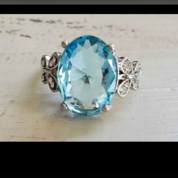 925 Silver Plated Topaz Butterfly Butterflies Cluster Ring Size 6 - Picture 4 of 5